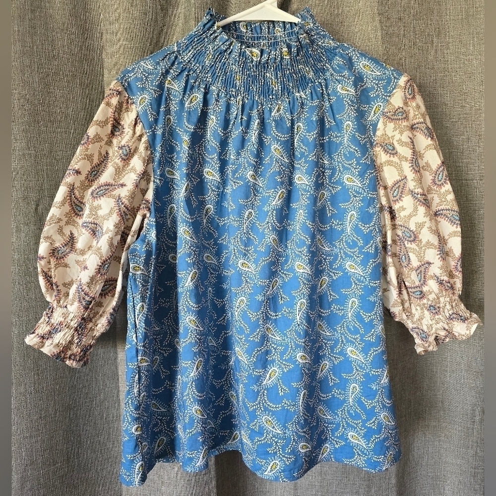Ces Femme Blue and Cream Paisley Blouse